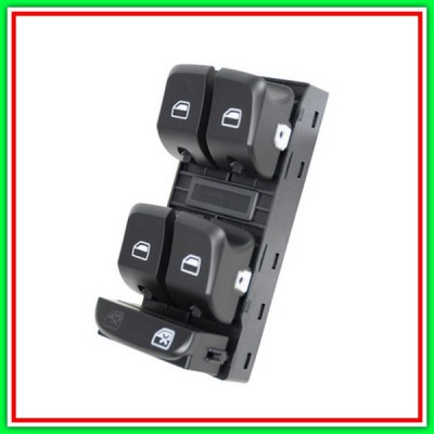Pulsantiera Nera-4 Interruttori-Alzacristallo Porta Anteriore Sinistra-4 Pins Audi-A4 (B8)-Mod. 12/07-12/11