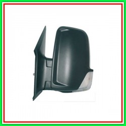 Black Manual Left Rearview Mirror With Headlight-Convex-Chrome MERCEDES Sprinter-(Year 2006-2013)