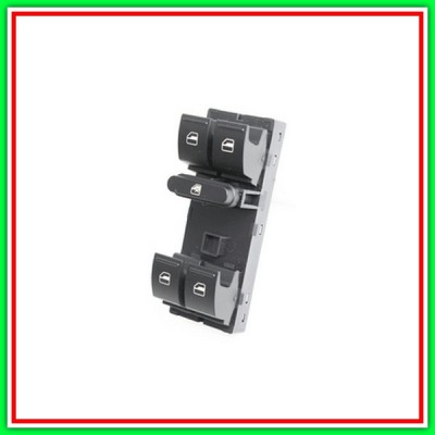 Pulsantiera Nera-4 Interruttori-Alzacristallo Porta Anteriore Sinistra-Con Luci Rosse-10 Pins Vw Jetta-(Anno 2010-2014)