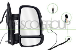 RETROVISORE DESTRO-ELETTRICO-NERO-TERMICO-CON FANALE-CON ANTENNA RADIO-LAMPADINA 5W-BRACCIO CORTO-CONVESSO-9 PINS FIAT - DUCATO 